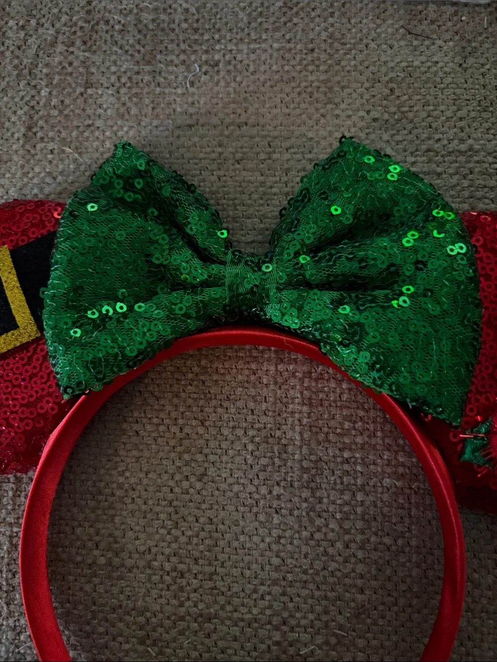 Disney Red & Green Sequin Minnie‎ Mouse Headband Christmas Holiday